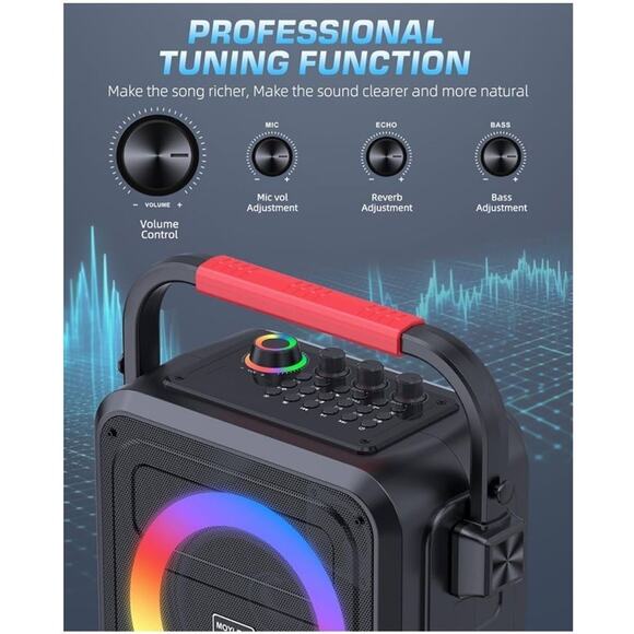 MOYLEAF Store Karaoke Machine Bluetooth Speaker and Two Wireless Microphones NIB - Picture 2 of 12